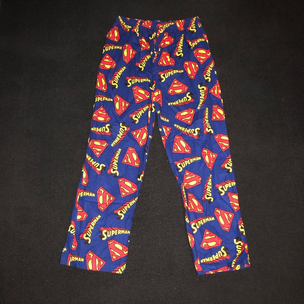 Superman. Pajama Pants. Size Medium. Blue/Red color.
